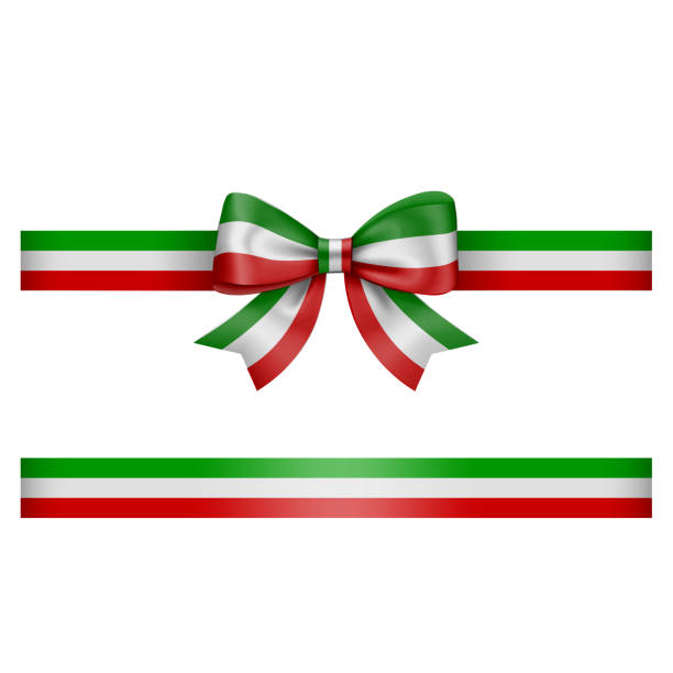 illustrazioni stock, clip art, cartoni animati e icone di tendenza di fiocco tricolore e nastro verde bianco e rosso arco con nastro italiano o messicano bandiera colori - bandiera italiana