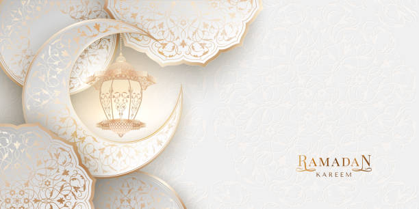 ramadan kareem hintergrund mit dekorativen laternen - ramadan stock-grafiken, -clipart, -cartoons und -symbole