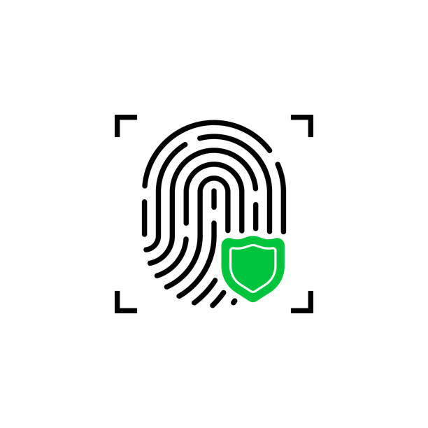 illustrations, cliparts, dessins animés et icônes de icône d’empreinte digitale avec le bouclier vert - fingerprint scanner