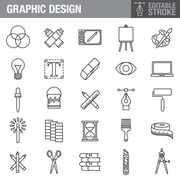 illustrations, cliparts, dessins animés et icônes de graphisme design editable stroke icon set - interior designer