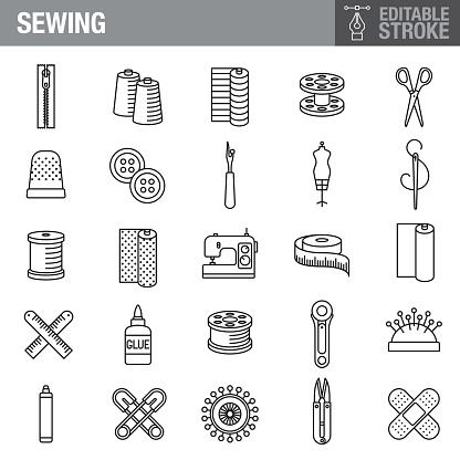 A set of editable stroke thin line icons. File is built in the CMYK color space for optimal printing. The strokes are 2pt black and fully editable, so you can adjust the stroke weight as needed for your project.