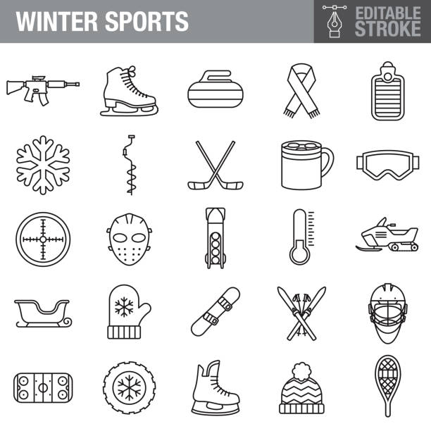 ilustraciones, imágenes clip art, dibujos animados e iconos de stock de conjunto de iconos de trazo editable de deportes de invierno - nordic event