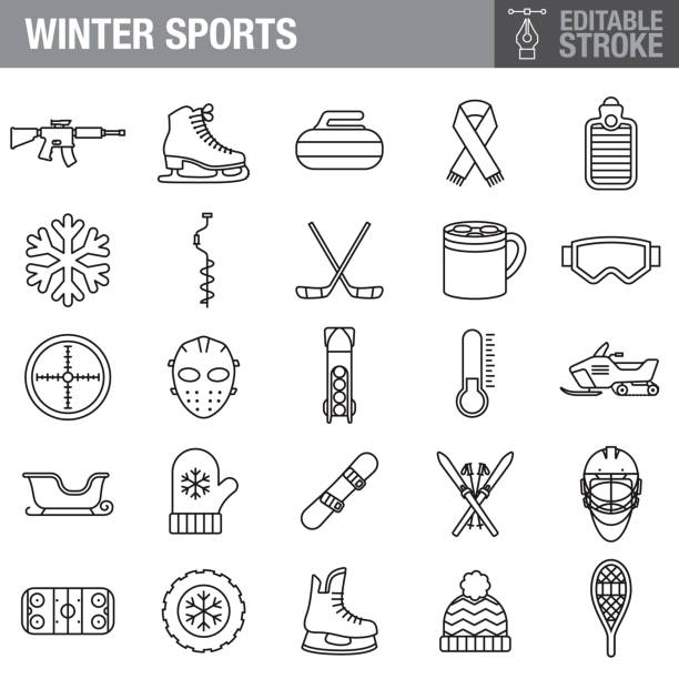 illustrazioni stock, clip art, cartoni animati e icone di tendenza di set di icone corsa modificabile sport invernali - snowmobiling silhouette vector sport