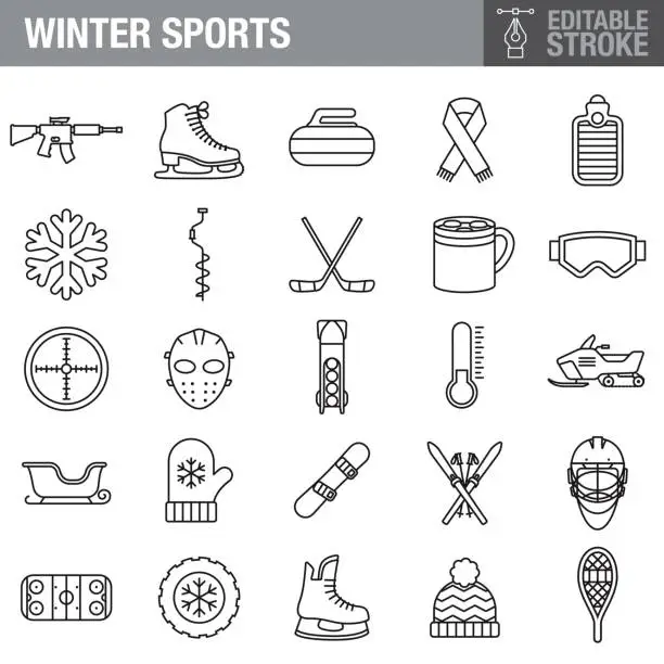 Vector illustration of Winter Sports Editable Stroke Icon Set