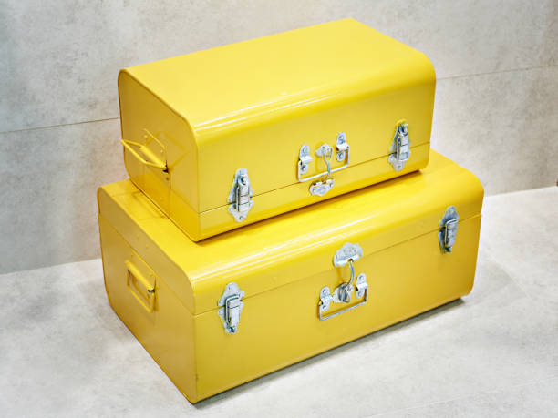 istock Yellow vintage wooden suitcases 1312700830