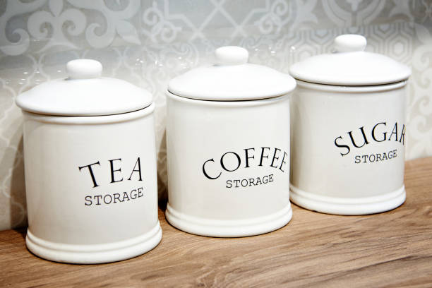 istock Porcelain jars for tea, sugar and coffee 1312701663