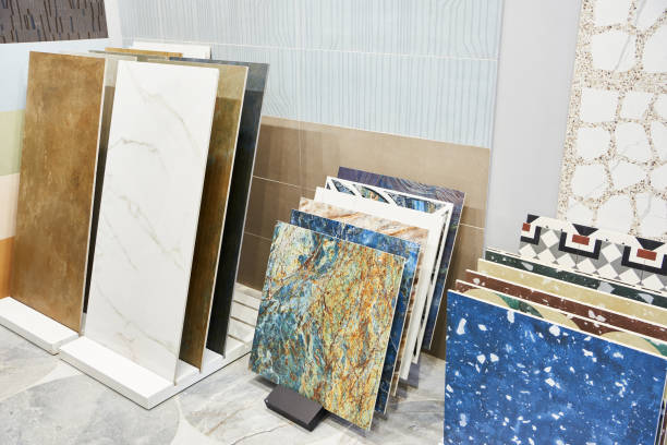 istock Colored pattern porcelain stoneware tiles in store 1312701724