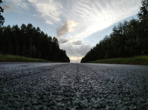 Sunset at the end of the highway