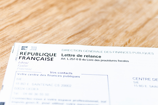 Remind Letter of the French income tax return payment.