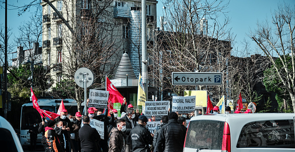 Turkey. Istanbul. 04.03.2021. Protests in istanbul against labour union lackness of workers. Protest carried out by turkish labour party.