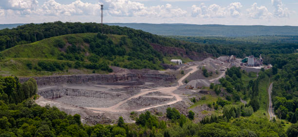 istock Aerial view on the open-cast quarry in Poconos, Pennsylvania. High-resolution stitched panorama. 1312715163