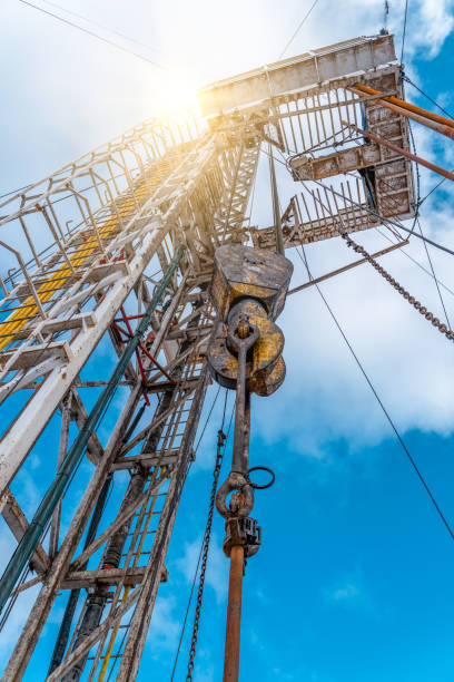 istock Drilling rig in oil field for drilled into subsurface in order to produced crude, inside view. Petroleum Industry. Onshore drilling rig. 1312720220