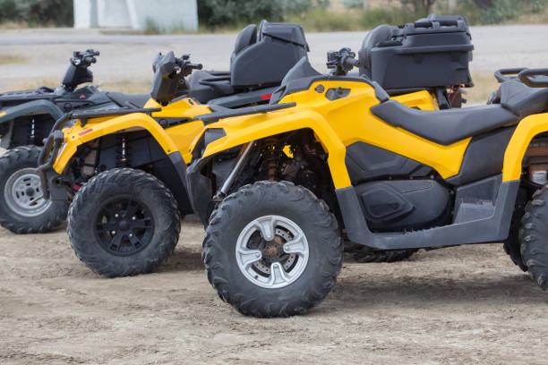 istock Quad bikes on dirt field close-up 1312722939