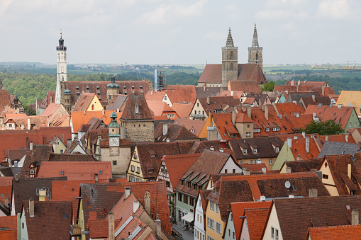 Red Roofs and Tower, Cityscape Panorama of Rothenburg ob Der Tauber, Germany