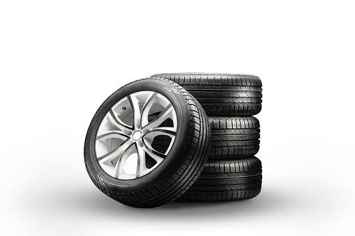 summer tires and wheels-stack on a white background.
