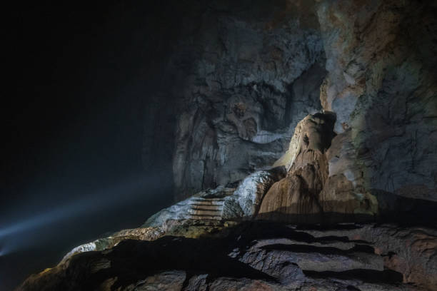 istock stairs in grotto illuminated by a flashlight 1312725550