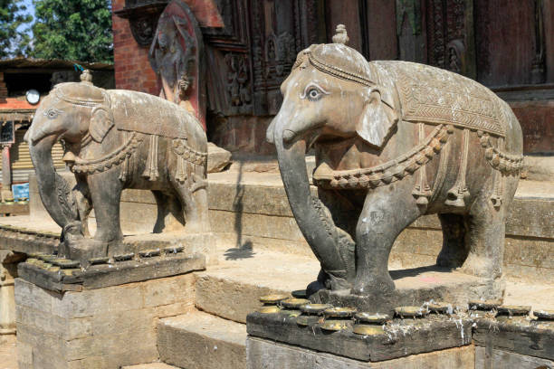 istock Stone elephant statues at Changunarayan temple 1312725644