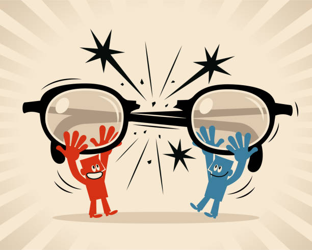 Two men break glasses and decide not to look at each other through big eyeglasses (filter, prejudice, bias, stereotype) Blue Characters Vector Art Illustration.
Two men break glasses and decide not to look at each other through big eyeglasses (filter, prejudice, bias, stereotype). gender change stock illustrations