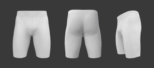 istock Waisted shorts mockup in front, side and back views 1312737353