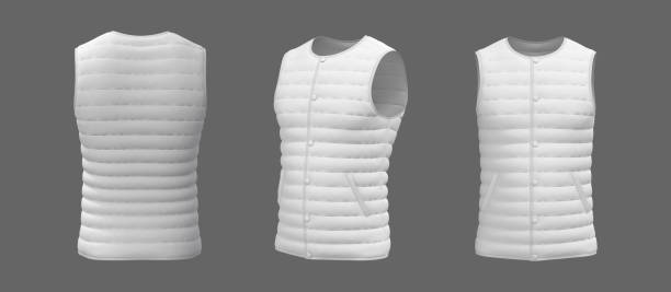 istock Vest puffer jacket mockup in front, side and back views 1312737396