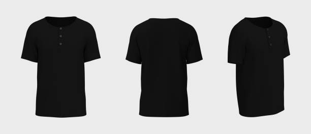 istock Blank short-sleeve henley t-shirt mockup. Front, back and side views 1312737431