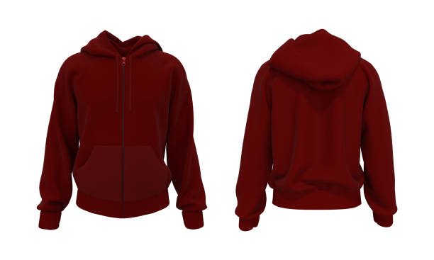 istock Blank hooded sweatshirt mockup with zipper in front and back views, isolated on white  background 1312738106