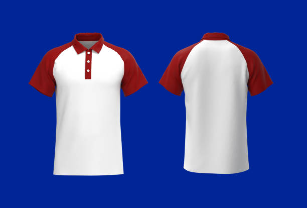 istock Raglan collared shirt mockup in front and back views. 1312738123