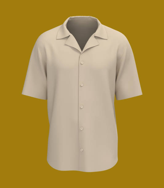 istock Short sleeve camp shirt mockup in front view 1312738129