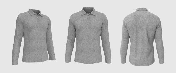 istock Blank collared shirt mockup in front, side and back views 1312738176