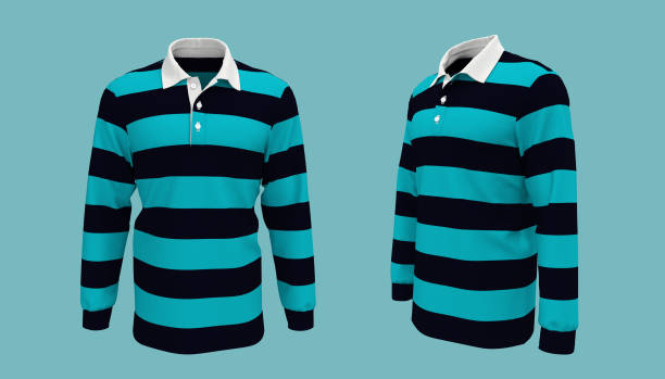 istock Striped rugby shirt mockup inn front and side views 1312738182
