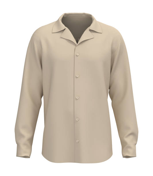 istock Long sleeve camp shirt mockup in front view 1312738196