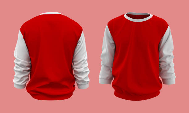 istock Blank sweatshirt mock up in front, and back views, isolated on red 1312738771