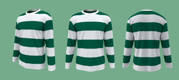 istock men's striped t-shirt mockup in front, side and back views 1312738788