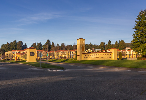 Arcata, California, USA - February 7th, 2021: Humboldt State University in Arcata, California. Main campus buildings