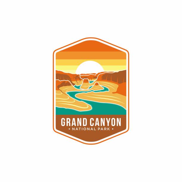 illustration des grand canyon nationalpark emblem patch-symbol - grand canyon stock-grafiken, -clipart, -cartoons und -symbole