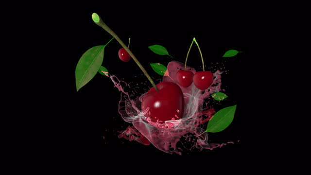 4K Cherry juice splash on a transparent background