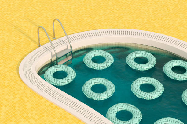 3d rendering of swimming pool. Summer Holiday Concept. Travel destinations.