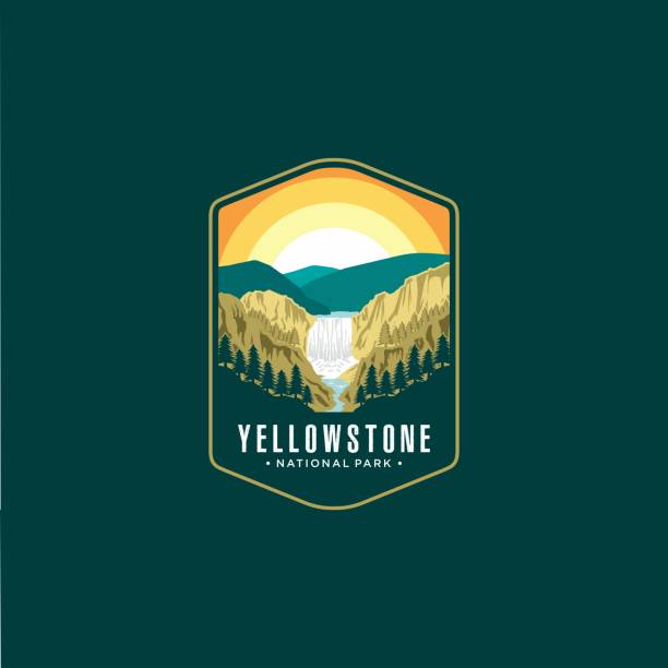 ilustrações de stock, clip art, desenhos animados e ícones de yellowstone falls national park emblem patch design illustration - lower falls
