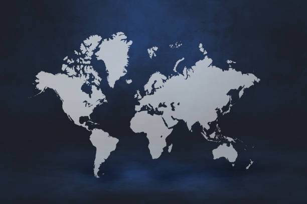 istock World map on black wall background. 3D illustration 1312749895