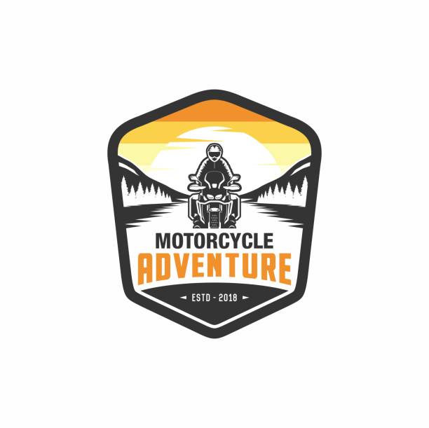 冒険バイクデザインテンプレートと旅行者のアイコン - motocross leisure activity sport motorcycle racing点のイラスト素材／クリップアート素材／マンガ素材／アイコン素材