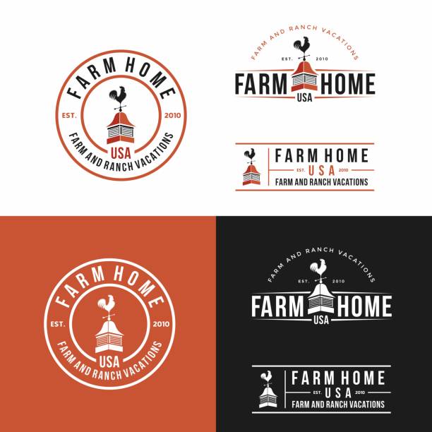 farm house icon design-vorlage. vektor des propellerhahn zeit hahn - country market stock-grafiken, -clipart, -cartoons und -symbole