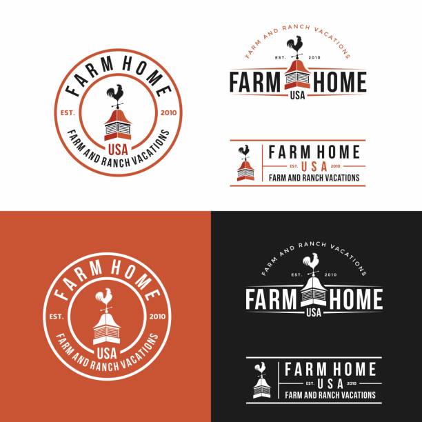 Farm House icon design template. Vector of propeller rooster time rooster Farm House icon design template. Vector of propeller rooster time rooster wheat ranch stock illustrations