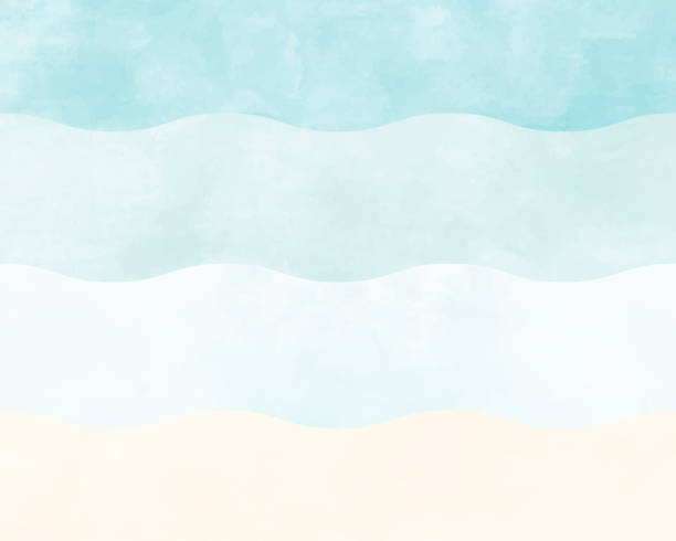 ilustraciones, imágenes clip art, dibujos animados e iconos de stock de una ilustración de fondo de playa o océano de estilo acuarela en azul claro o azul. - coastline
