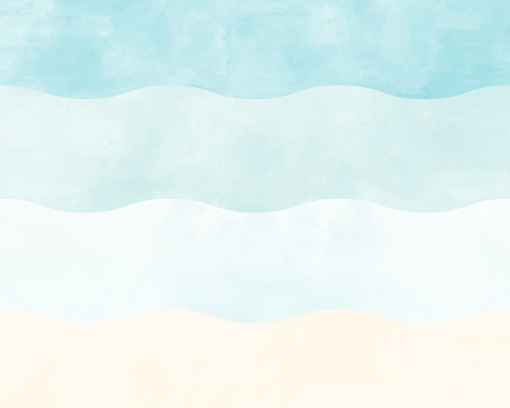 A watercolor style ocean or beach background illustration in light blue or blue.