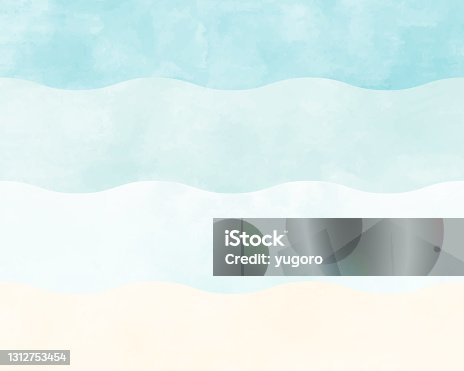 istock A watercolor style ocean or beach background illustration in light blue or blue. 1312753454
