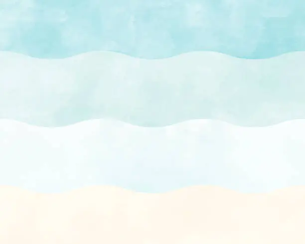 Vector illustration of A watercolor style ocean or beach background illustration in light blue or blue.