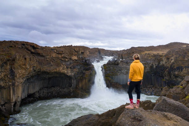istock Hiker looks at the Aldeyjarfoss waterfall in Iceland 1312757848