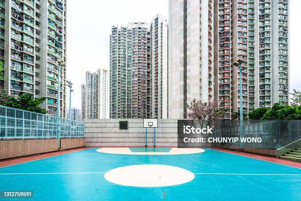 Colourful Basketball Playground In Hong Kong City Stock Photo - Download Image Now - Playground, Basketball - Sport, Courtyard