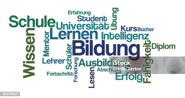 Word Cloud On A White Background Education In German Bildung Stock Photo - Download Image Now