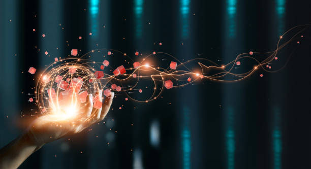istock Hand holding of global data network, Big data visualization of futuristic and block chain, Financial analysis, social network of databases, Abstract creativity. 1312761835